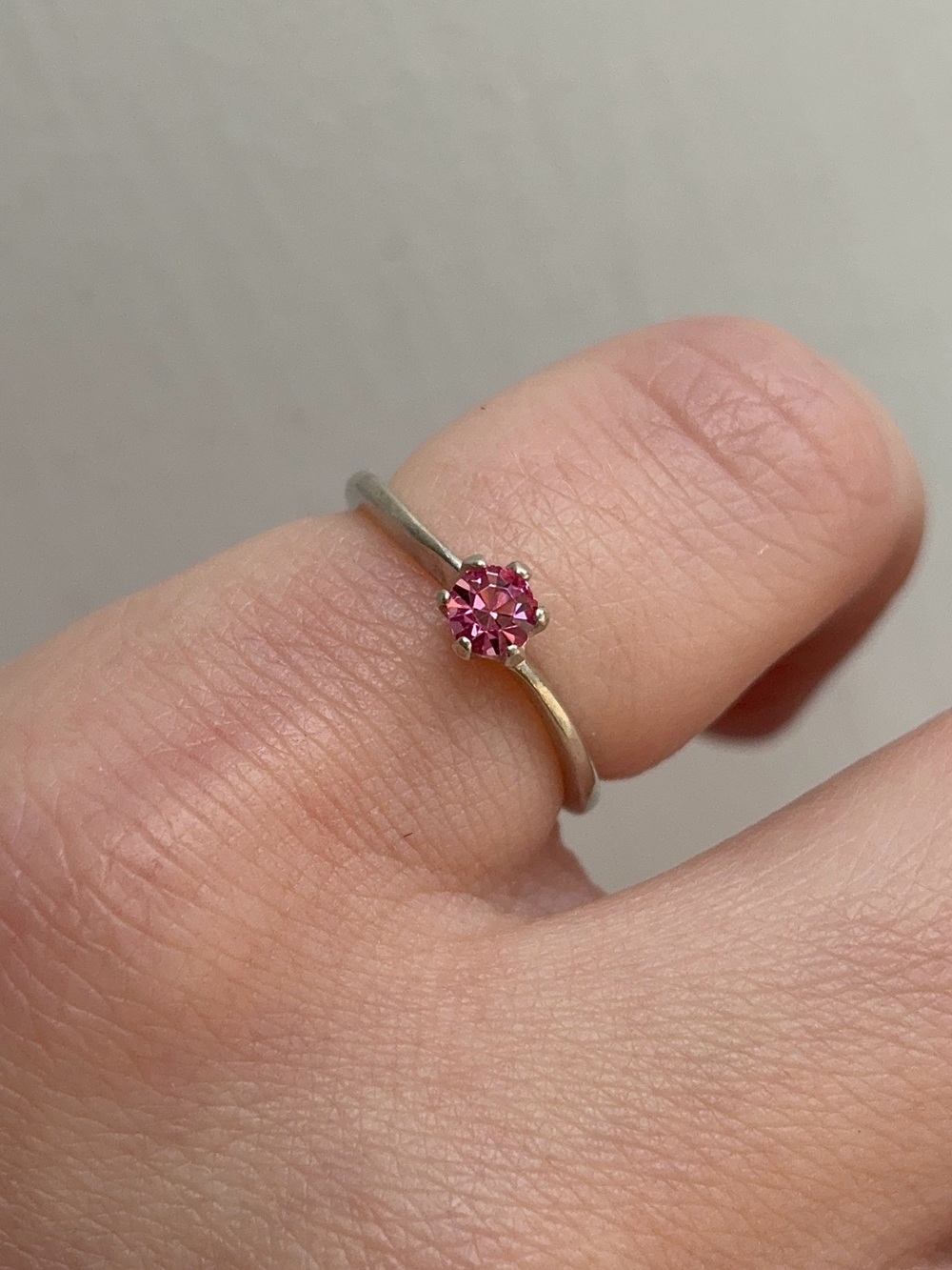 Vintage Sterling Silver Pink Stone Solitaire Ring